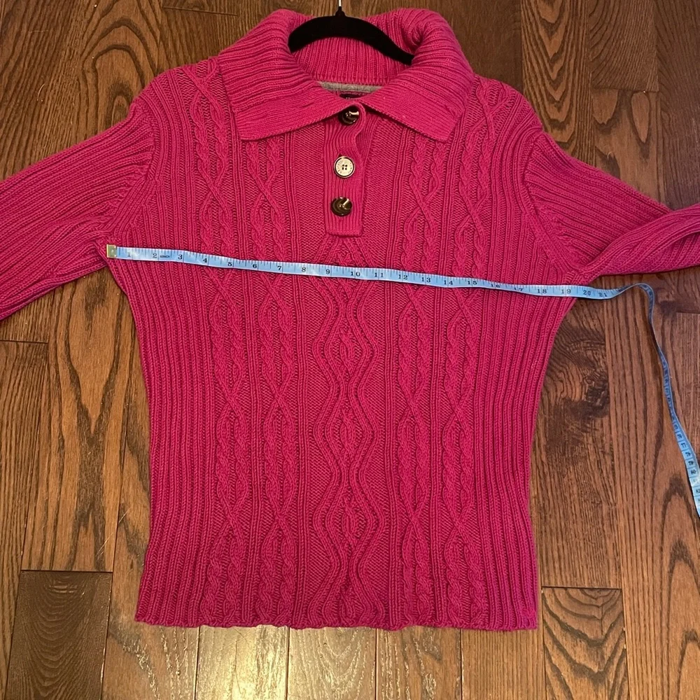 Tommy Hilfiger Sz Large Pink Cable Knit Sweater 100% Cotton Button Up Collar - Picture 4 of 9